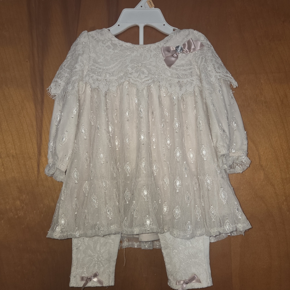 Nanette Lepore Cream Lace Kids Set with Bow